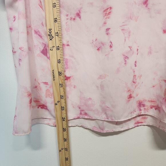 Nine West Pleated Ruffle Sleeve Blouse Size L Pink Chiffon Wearable Art Career - Picture 12 of 15
